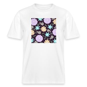 Florales Retro Muster T-Shirt   -  RELAXED FIT Unisex Organic T-Shirt - Weiß - Vorne - Alina (178cm) & Michal (187cm)