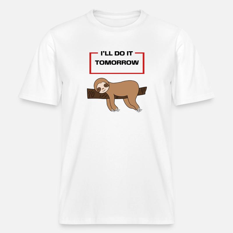 Animal Lazy Statement Hammock Sloth Sleeping -  RELAXED FIT Unisex Organic T-Shirt - white