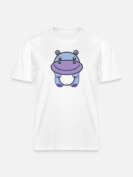 Sød flodhest Kawaii -  Økologisk unisex T-shirt RELAXED FIT - hvid