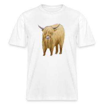 Art de la vache des Highlands -  T-shirt unisexe RELAXED FIT en coton bio - blanc - Devant - Alina (178cm) & Michal (187cm)
