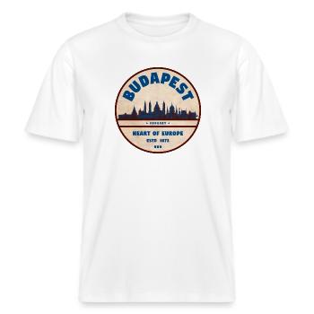 Écusson vintage du Budapest Cœur d’Europe -  T-shirt unisexe RELAXED FIT en coton bio - blanc - Devant - Alina (178cm) & Michal (187cm)
