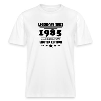 1985 - Jahrgang 1985 - Baujahr 1985 -  RELAXED FIT Unisex Organic T-Shirt - Weiß - Vorne - Alina (178cm) & Michal (187cm)