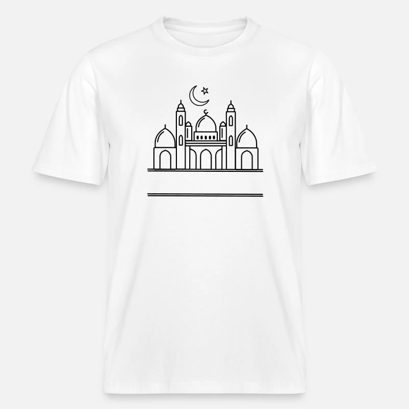 Moschee mit transparenter Textleiste -  RELAXED FIT Unisex Organic T-Shirt - Weiß