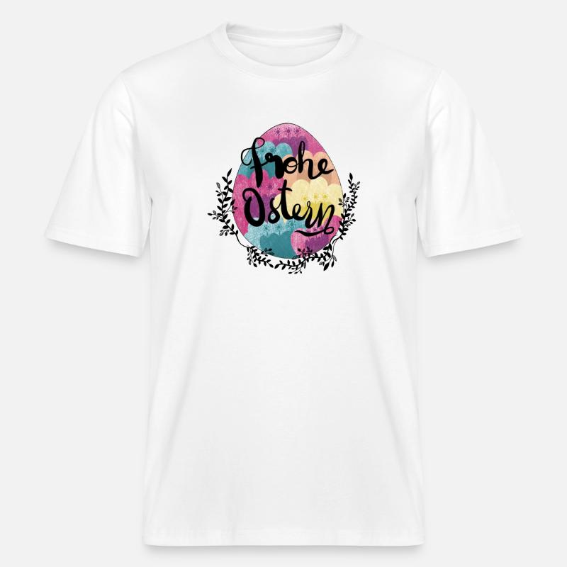 Fleurs d’oeufs de Pâques Joyeuses Pâques - T-shirt unisexe RELAXED FIT en coton bio - blanc