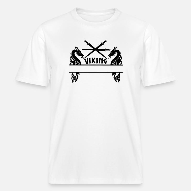 Wikinger Drei Schwerter Zwei Drachen Wikinger -  RELAXED FIT Unisex Organic T-Shirt - Weiß