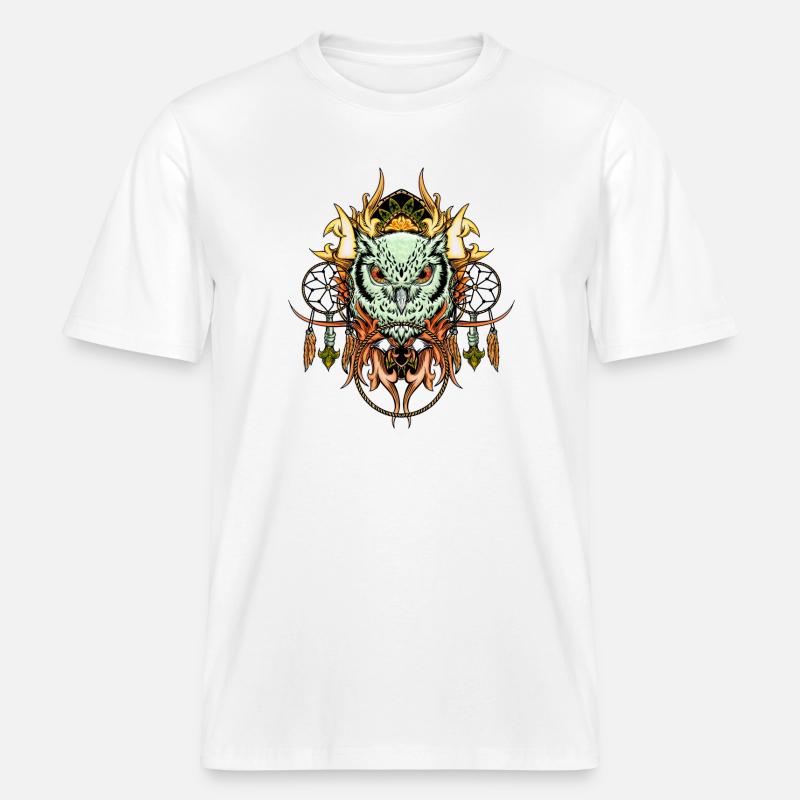 Elegante Eule mit Traumfänger -  RELAXED FIT Unisex Organic T-Shirt - Weiß