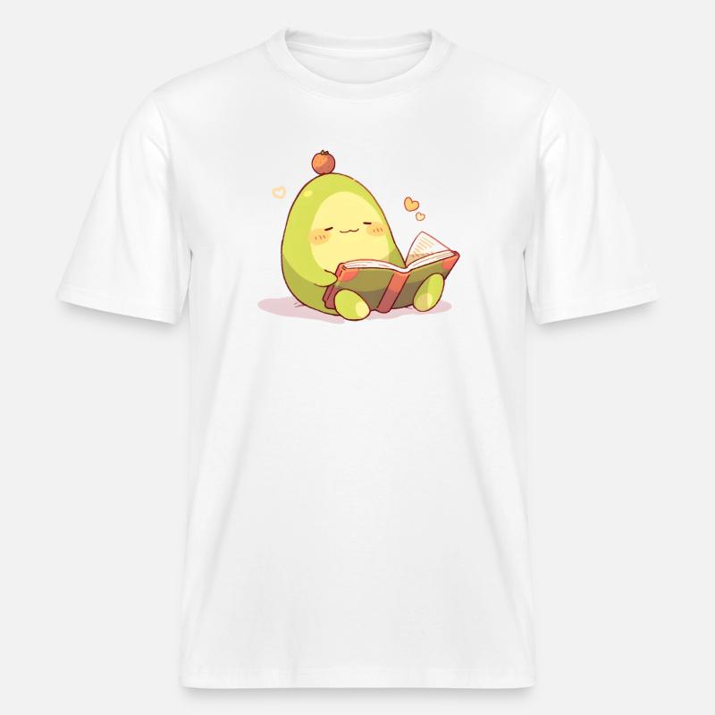 Avocado Leseheld – Kuschelnde Buchzeit -  RELAXED FIT Unisex Organic T-Shirt - Weiß