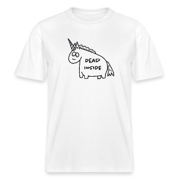 Unicorn - Dead Inside -  RELAXED FIT Unisex Organic T-Shirt - white - Front - Alina (178cm) & Michal (187cm)