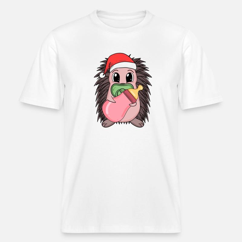 Hérisson bébé Noël -  T-shirt unisexe RELAXED FIT en coton bio - blanc