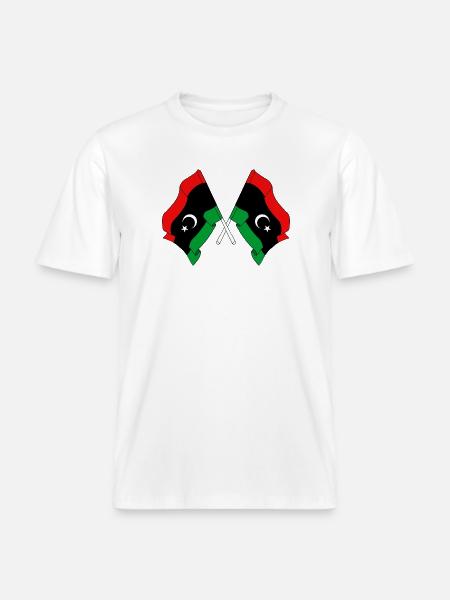 Deux drapeaux Libye - T-shirt unisexe RELAXED FIT en coton bio - blanc