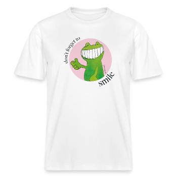 Janosch Günter Kastenfrosch Don't Forget To Smile -  RELAXED FIT Unisex Organic T-Shirt - Weiß - Vorne - Alina (178cm) & Michal (187cm)
