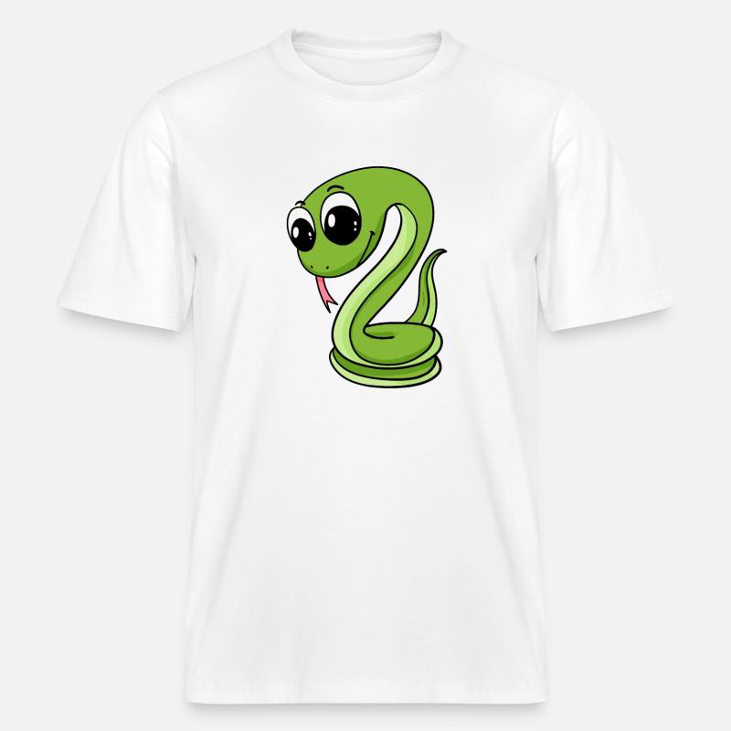 Serpent vert mignon -  T-shirt unisexe RELAXED FIT en coton bio - blanc