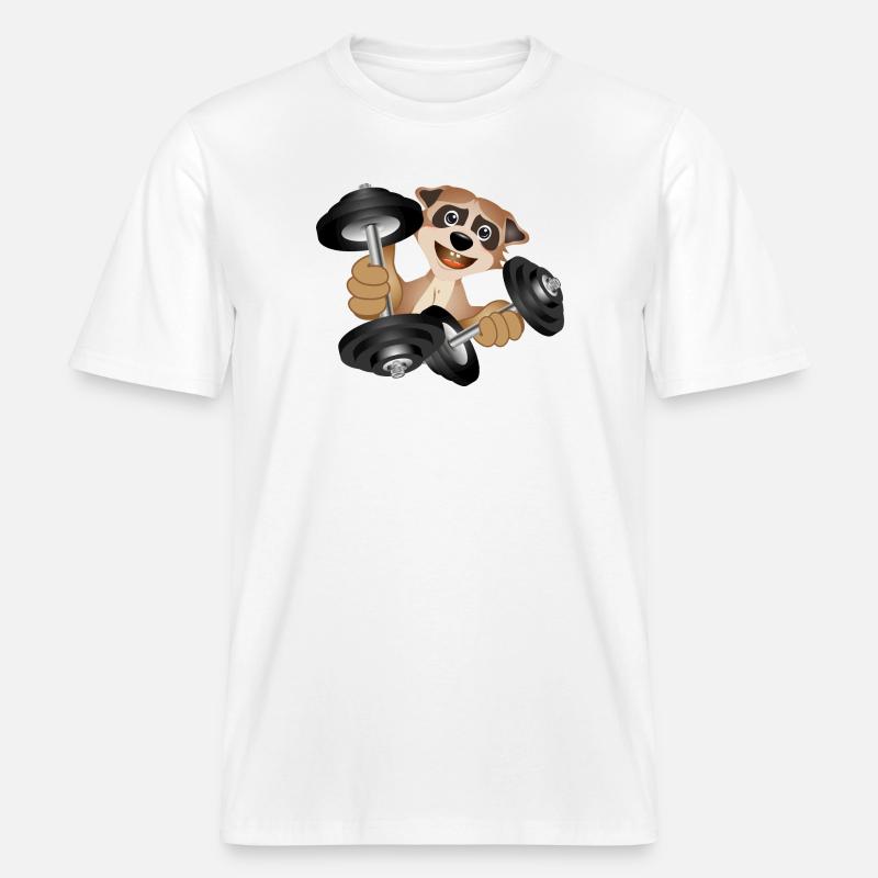 Bodybuilder Erdmännchen mit Hanteln beim Training -  RELAXED FIT Unisex Organic T-Shirt - Weiß