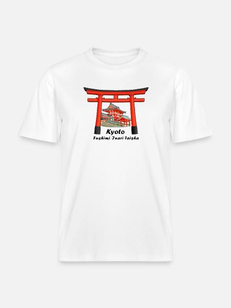 Kioto, Japonia, Fushimi Inari Taisha Rysunek odręczny -  Ekologiczna koszulka Unisex RELAXED FIT - biały