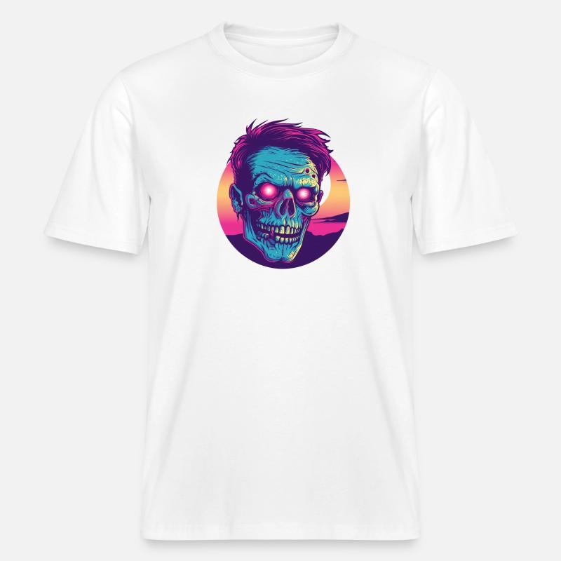 Zombie-Synthwave 2 -  RELAXED FIT Unisex Organic T-Shirt - Weiß