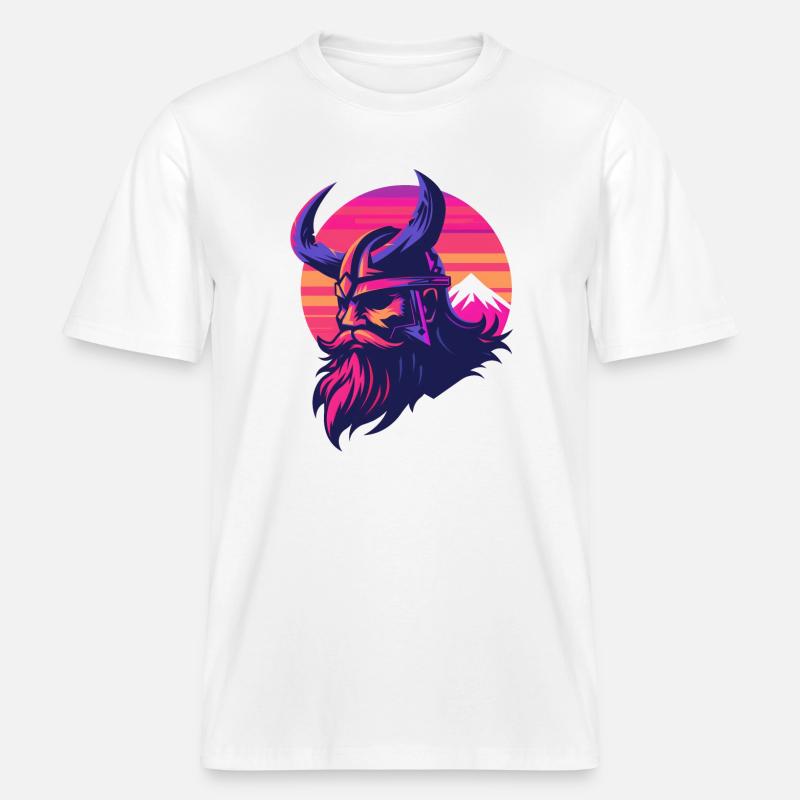 Wikinger Synthwave 3 -  RELAXED FIT Unisex Organic T-Shirt - Weiß