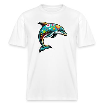 Delfin -  RELAXED FIT Unisex Organic T-Shirt - Weiß - Vorne - Alina (178cm) & Michal (187cm)