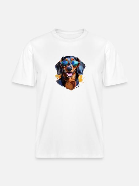 Dachshund with sunglasses - RELAXED FIT Unisex Organic T-Shirt - white