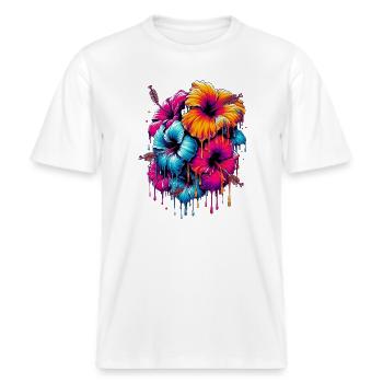 Hibiskusblüten -  RELAXED FIT Unisex Organic T-Shirt - Weiß - Vorne - Alina (178cm) & Michal (187cm)