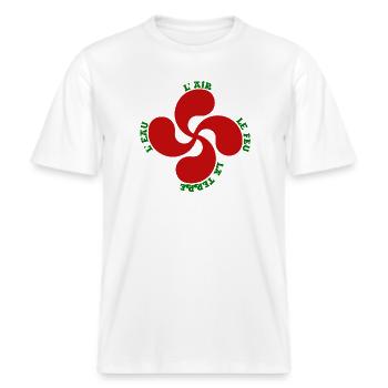 Lauburu rouge - croix basque et signification -  T-shirt unisexe RELAXED FIT en coton bio - blanc - Devant - Alina (178cm) & Michal (187cm)