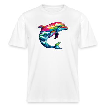 Delfin -  RELAXED FIT Unisex Organic T-Shirt - Weiß - Vorne - Alina (178cm) & Michal (187cm)