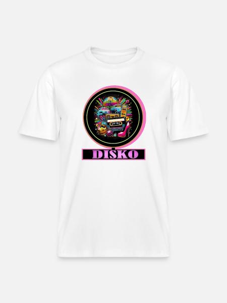 Disco Retro Cassette Neon Gloss -  RELAXED FIT Unisex Organic T-Shirt - white