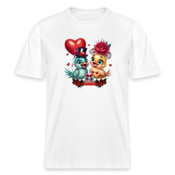 Herzballon und Rosenmagie -  RELAXED FIT Unisex Organic T-Shirt - Weiß - Vorne - Alina (178cm) & Michal (187cm)