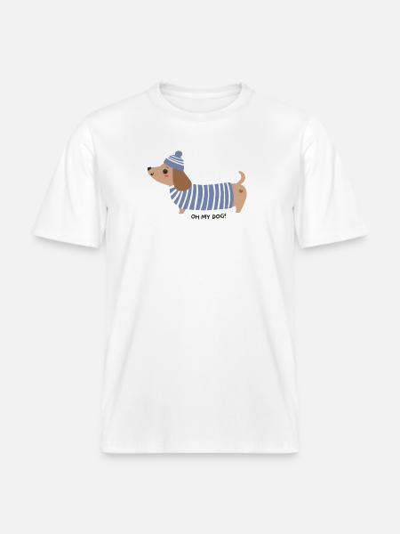 Oh mon chien ! - Rayures bleues - T-shirt unisexe RELAXED FIT en coton bio - blanc