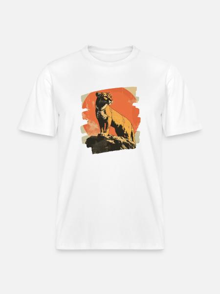 Lion from mountain Retro -  RELAXED FIT Unisex Organic T-Shirt - white