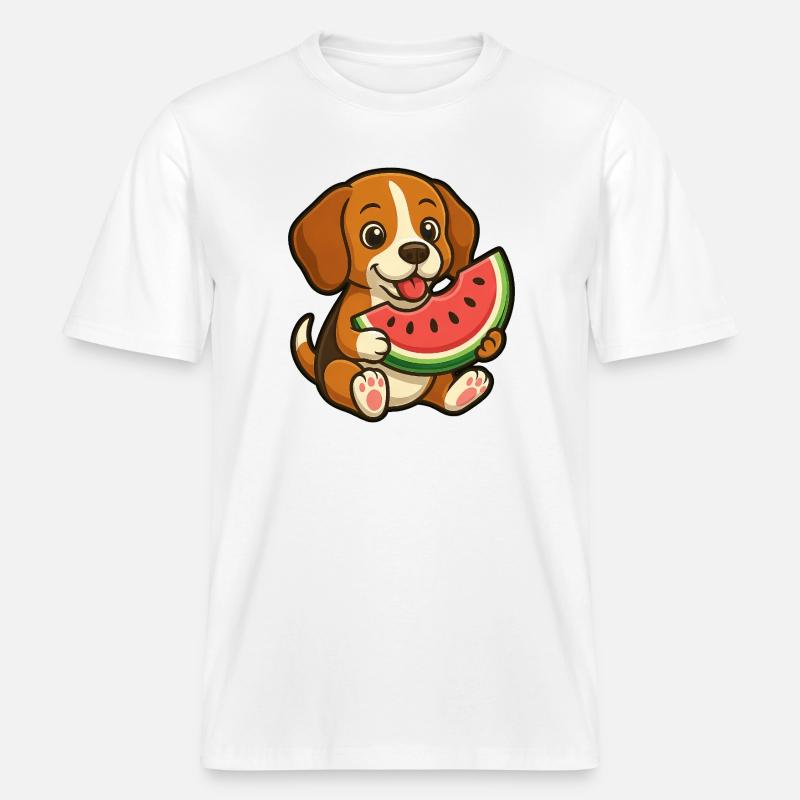 Joyeux Beagle Pastèque Fruit d’été -  T-shirt unisexe RELAXED FIT en coton bio - blanc