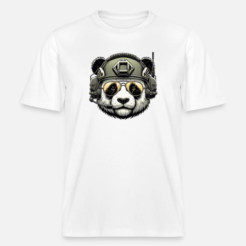 Panda Military Army Design -  T-shirt unisexe RELAXED FIT en coton bio - blanc