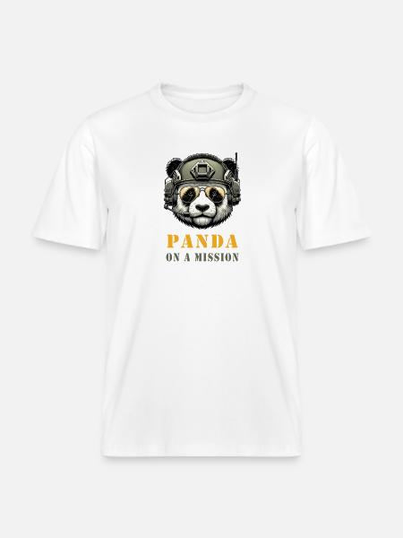 Panda in Mission / Military - RELAXED FIT Unisex Organic T-Shirt - white