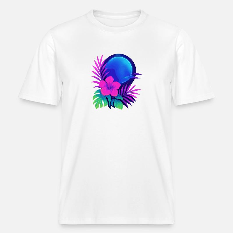 Neon Tropic Moon -  RELAXED FIT Unisex Organic T-Shirt - white