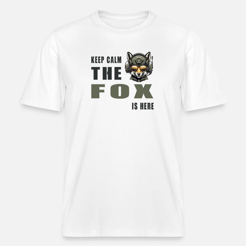 Keep calm - the fox is here -  RELAXED FIT Unisex Organic T-Shirt - white