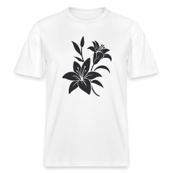 Elegant Monochrome Floral Illustration -  RELAXED FIT Unisex Organic T-Shirt - white - Front - Alina (178cm) & Michal (187cm)