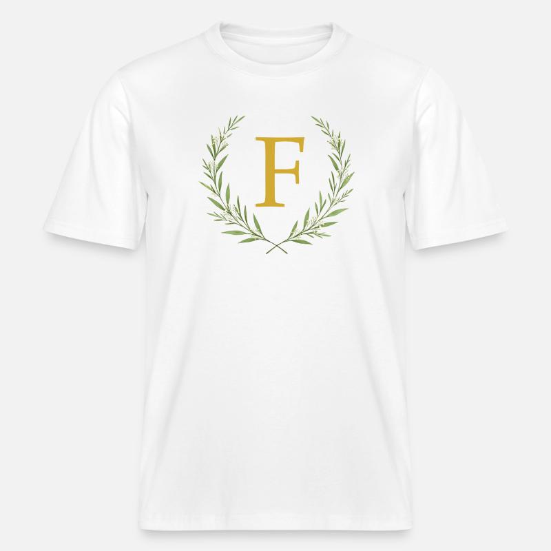 F Monogramm, Eukalyptus Kranz, personalisierbar -  RELAXED FIT Unisex Organic T-Shirt - Weiß
