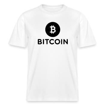 Bitcoin mit rundem Icon -  RELAXED FIT Unisex Organic T-Shirt - Weiß - Vorne - Alina (178cm) & Michal (187cm)