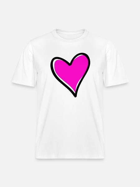 Bright Pink Heart Motif -  RELAXED FIT Unisex Organic T-Shirt - white