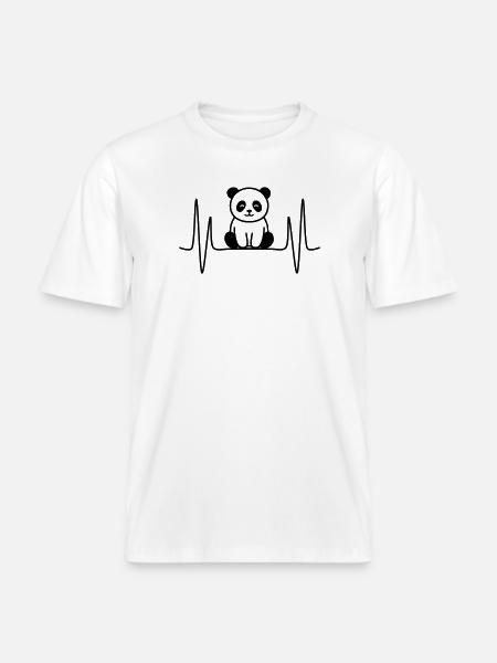 Panda Heartbeat Line Motif - RELAXED FIT Unisex Organic T-Shirt - white