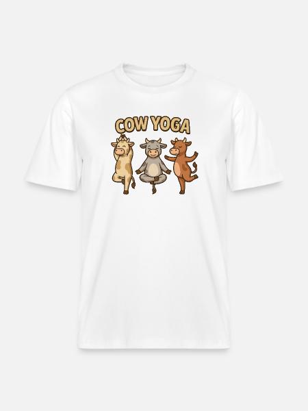 Cow Yoga Illustration -  RELAXED FIT Unisex Organic T-Shirt - white