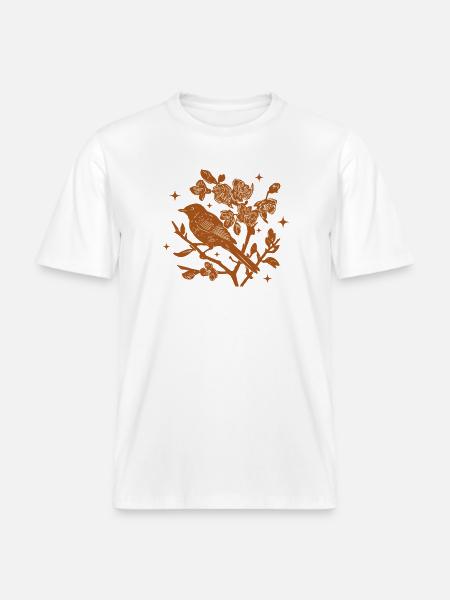 Silhouette Vogel und Herbstblumen - RELAXED FIT Unisex Organic T-Shirt - Weiß