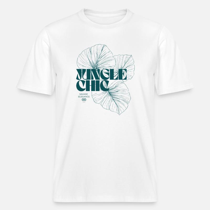 Botanical Jungle Monstera Leaf Pattern Design - RELAXED FIT Unisex Organic T-Shirt - white