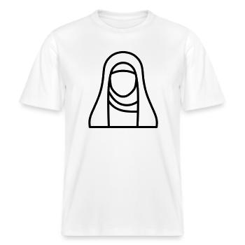 Muslimische Frau -  RELAXED FIT Unisex Organic T-Shirt - Weiß - Vorne - Alina (178cm) & Michal (187cm)