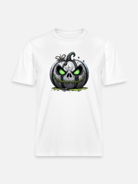Grim Pumpkin Zombie with Green Eyes - RELAXED FIT Unisex Organic T-Shirt - white