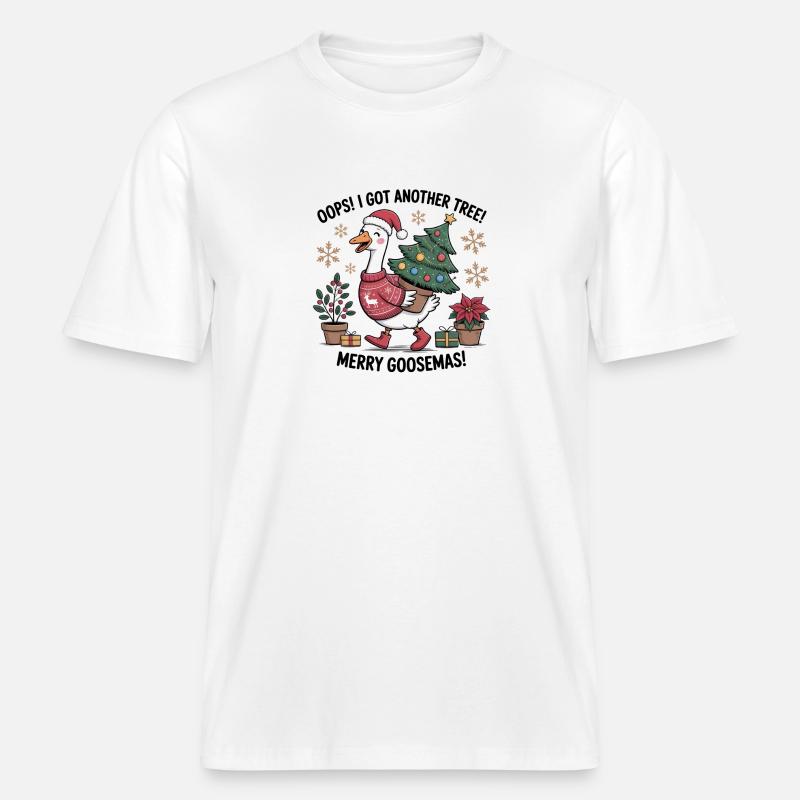Weihnachtsstorch mit Baum und Weihnachtsgeschenken - RELAXED FIT Unisex Organic T-Shirt - Weiß