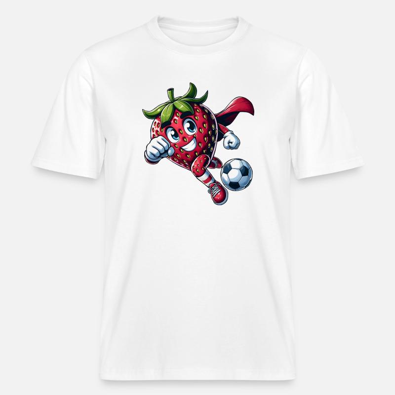 Fußball Erdbeere Superheld Kicker Comic -  RELAXED FIT Unisex Organic T-Shirt - Weiß
