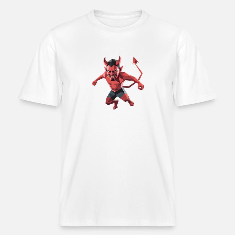 Devil - Cooles Low-Poly-Logo -  RELAXED FIT Unisex Organic T-Shirt - Weiß