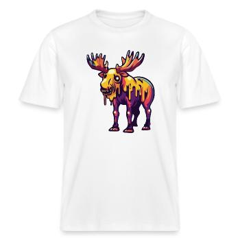 Elch Halloween Zombie -  RELAXED FIT Unisex Organic T-Shirt - Weiß - Vorne - Alina (178cm) & Michal (187cm)