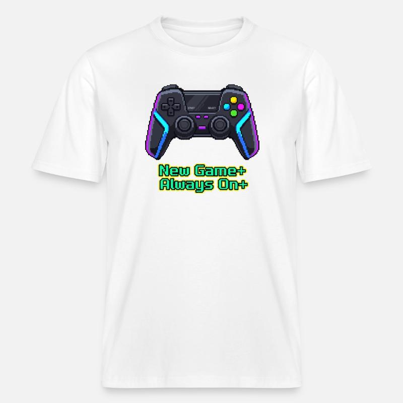 Neon Pixel Controller New Game Plus -  T-shirt unisexe RELAXED FIT en coton bio - blanc