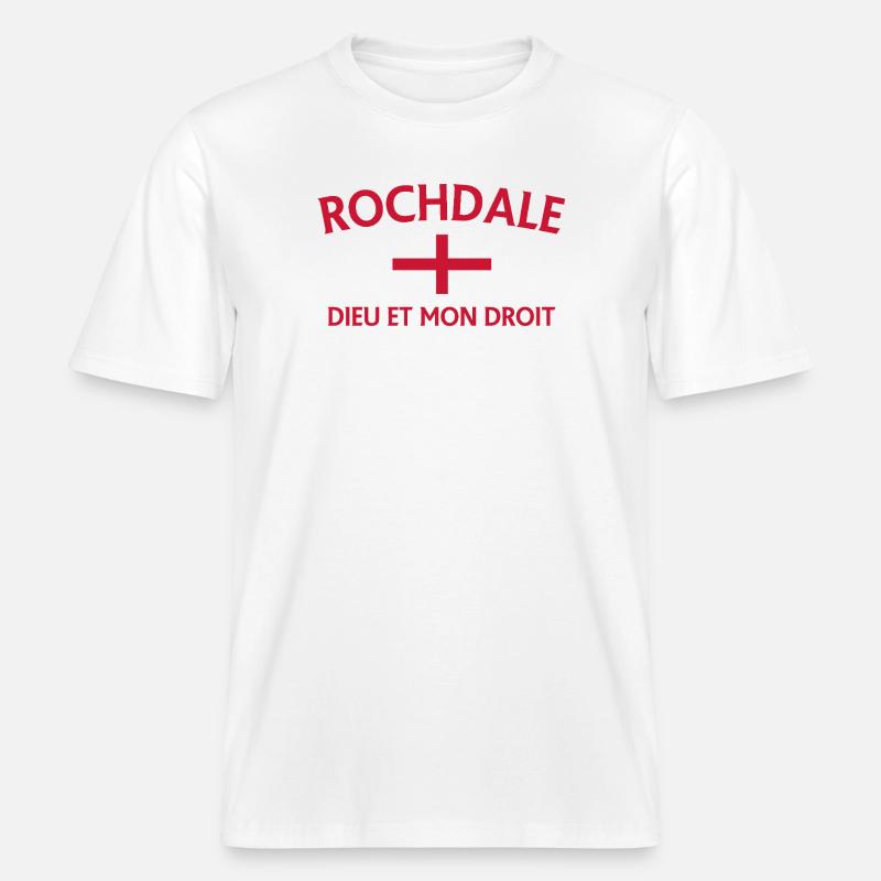 Devise du drapeau anglais de Rochdale -  T-shirt unisexe RELAXED FIT en coton bio - blanc